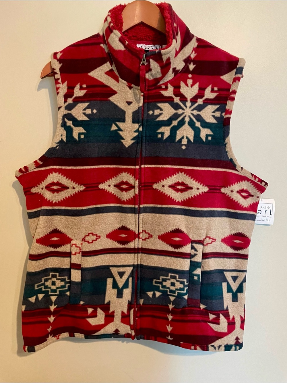 NEW Keren Hart Fleece Vest Womens 1X Southwest Aztec Boho w/ Pockets
